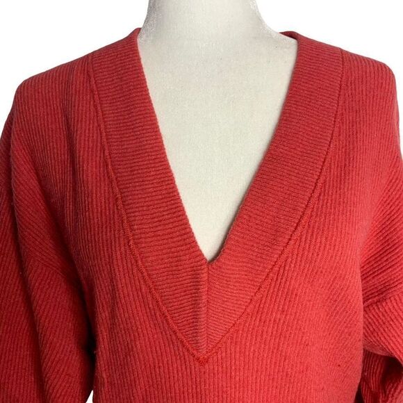 Vintage Limited Lambswool Pullover Sweater M Red Ribbed Knit Pullover V Neck - Picture 2 of 6